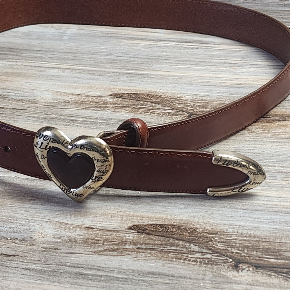 Brighton Brown Leather Heart Belt Live Love Laugh Dream Silver Buckle 32 40287